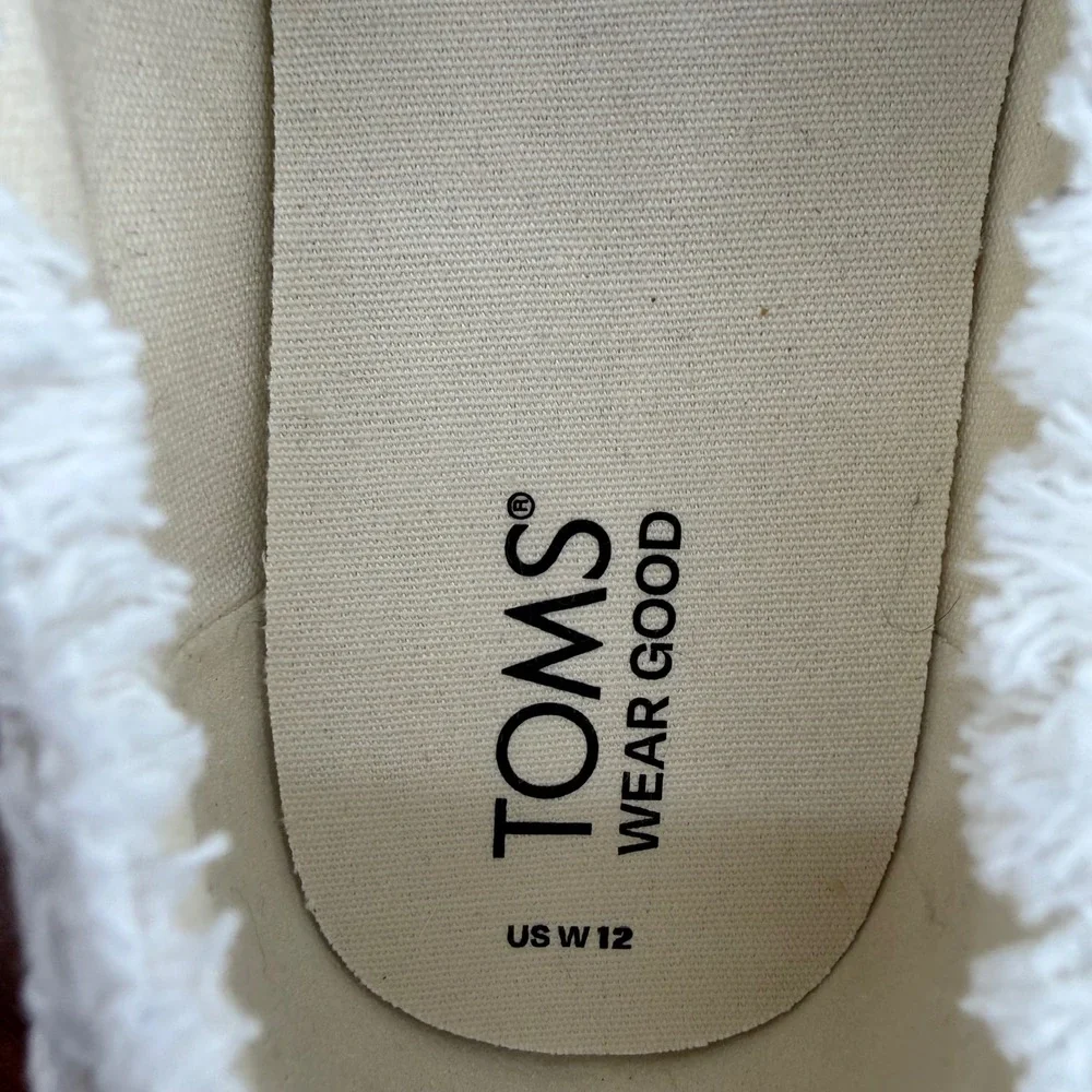 TOMS Valencia Platform Espadrille White Canvas Frayed Slip On Women Size 12